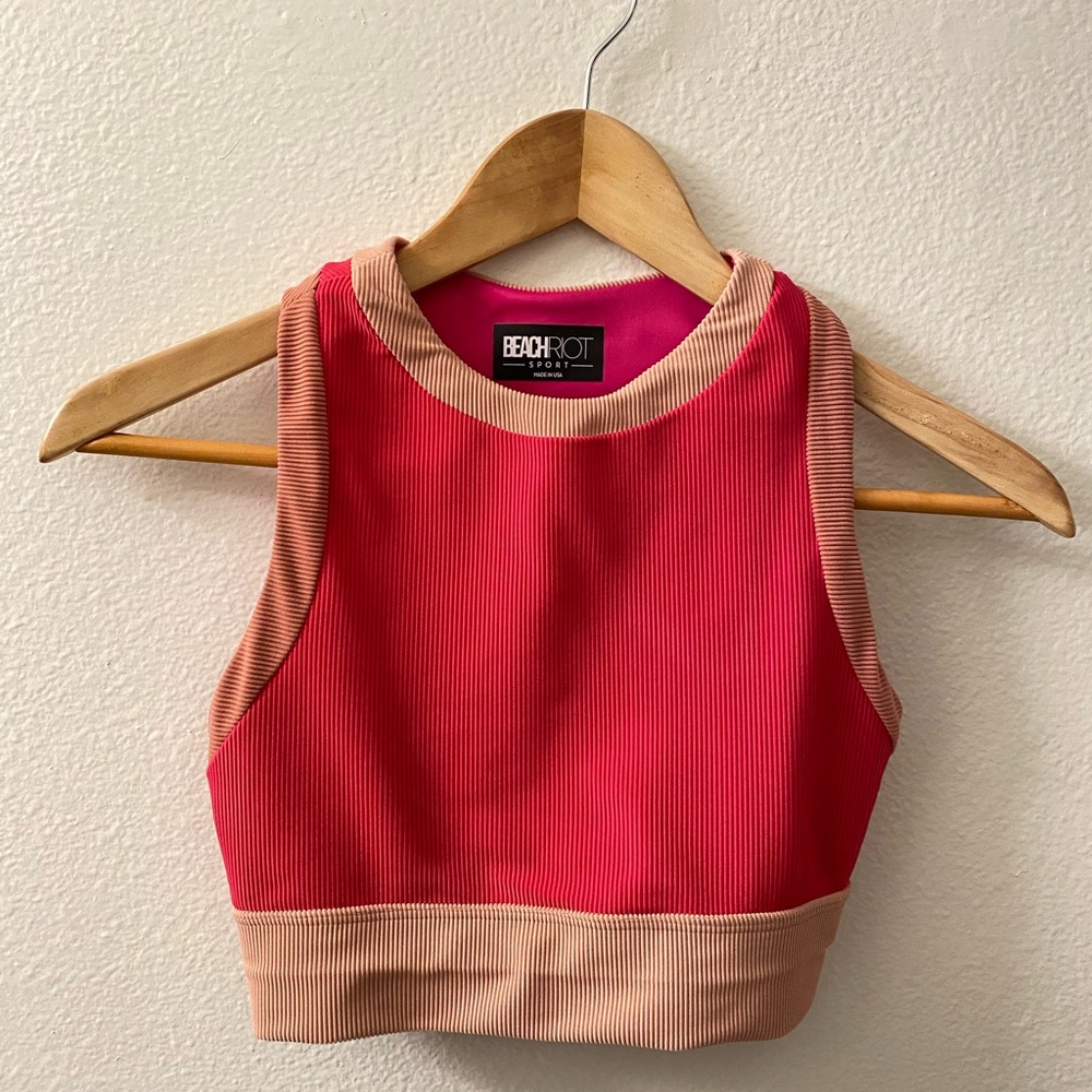 Beach Riot Pink and Tan Ribbed Unlined Sports Bra Size XS